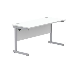 Astin Rectangular Single Upright Cantilever Desk 1400x600x730mm Arctic White/Silver KF803517