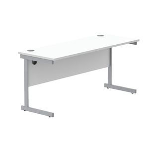 Astin Rectangular Single Upright Cantilever Desk 1600x600x730mm Arctic White/Silver KF803527