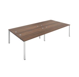 Jemini 4 Person Bench Desk 2400x1600x730mm Dark Walnut/White KF808770