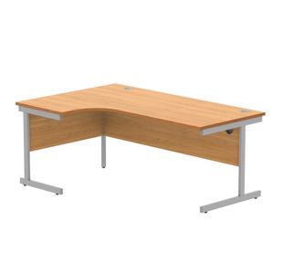 Astin Radial Left Hand Single Upright Desk 1800x1200x730mm Beech/Silver KF810786