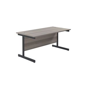 Jemini Rectangular Single Upright Cantilever Desk 1600x800x730mm Grey Oak/Black KF810896