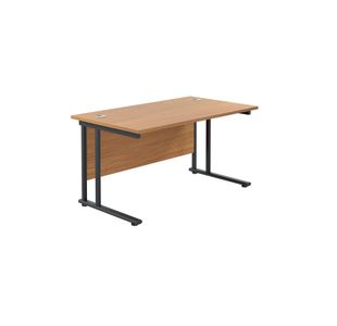 Jemini Rectangular Double Upright Cantilever Desk 1400x800x730mm Nova Oak/Black KF819622