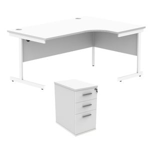 Astin Radial Right Hand SU Desk +Desk High Pedestal 1600x1200 Arctic White/Arctic White KF820117