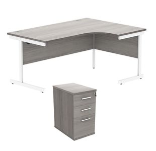 Astin Radial Right Hand SU Desk +Desk High Pedestal 1600x1200 Alaskan Grey Oak/Arctic White KF820157