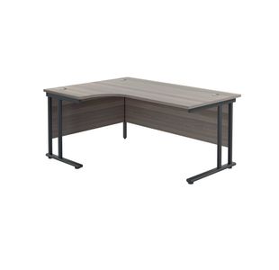 Jemini Radial Left Hand Double Upright Cantilever Desk 1800x1200x730mm Grey Oak/Black KF820512