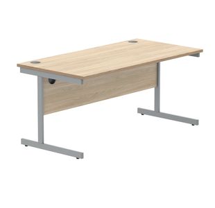 Polaris Rectangular Single Upright Cantilever Desk 1600x800x730mm Canadian Oak/Silver KF821710