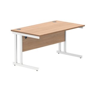Polaris Rectangular Double Upright Cantilever Desk 1400x800x730mm Norwegian Beech/White KF822140