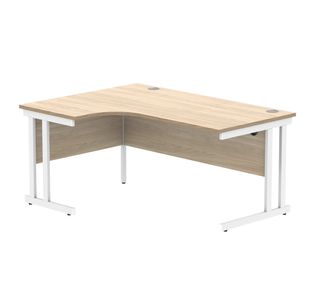 Polaris Left Hand Radial Double Upright Cantilever Desk 1600x1200x730mm Canadian Oak/White KF822320