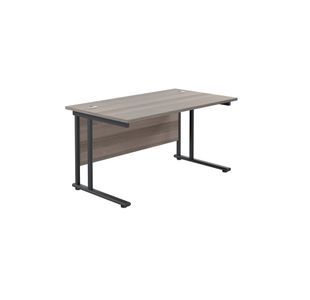 Jemini Rectangular Double Upright Cantilever Desk 1200x800x730mm Grey Oak/Black KF823032