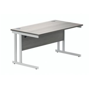 Polaris Rectangular Double Upright Cantilever Desk 1400x800x730mm Alaskan Grey Oak/White KF882370
