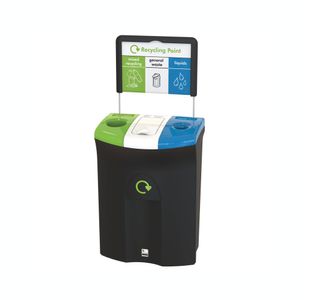 Meridian Recycling Bin Triple Mixed Recycling General Waste Liquids 110L Lime/White/Blue L1881/42
