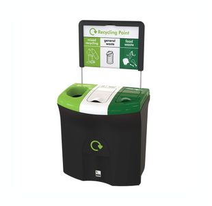 Meridian Recycling Bin Triple Mixed Recycling General/Food Waste 87L Black/Lime Grn/RSJ Grn 81893
