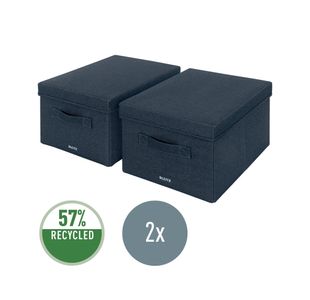 Leitz Fabric Storage Box with Lid Twinpack Medium Grey 61440089