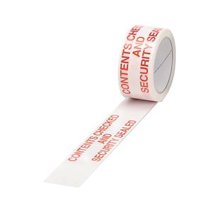 Polypropylene Tape Printed Contents Checked 50mmx66m (Pack of 6)White Red PPPS-SECURITY