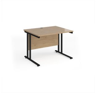 Maestro 25 straight desk 1000mm x 800mm - black cantilever leg frame, Kendal oak top