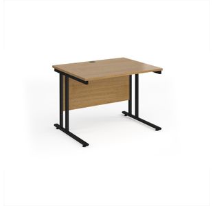 Maestro 25 straight desk 1000mm x 800mm - black cantilever leg frame, oak top