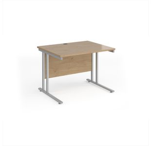 Maestro 25 straight desk 1000mm x 800mm - silver cantilever leg frame, Kendal oak top
