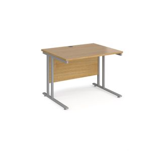 Maestro 25 straight desk 1000mm x 800mm - silver cantilever leg frame, oak top