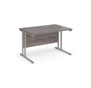 Maestro 25 straight desk 1200mm x 800mm - silver cantilever leg frame, grey oak top