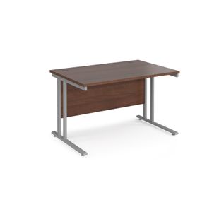 Maestro 25 straight desk 1200mm x 800mm - silver cantilever leg frame, walnut top