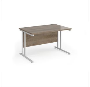 Maestro 25 straight desk 1200mm x 800mm - white cantilever leg frame, Nebraska oak top