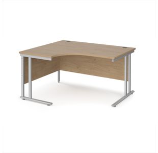 Maestro 25 left hand ergonomic desk 1400mm wide - silver cantilever leg frame, Kendal oak top