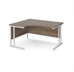Maestro 25 left hand ergonomic desk 1400mm wide - white cantilever leg frame, Nebraska oak top