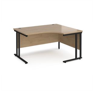 Maestro 25 right hand ergonomic desk 1400mm wide - black cantilever leg frame, Kendal oak top