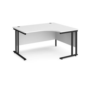 Maestro 25 right hand ergonomic desk 1400mm wide - black cantilever leg frame, white top
