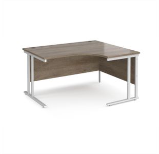 Maestro 25 right hand ergonomic desk 1400mm wide - white cantilever leg frame, Nebraska oak top