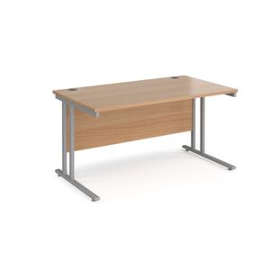 Maestro 25 straight desk 1400mm x 800mm - silver cantilever leg frame, beech top