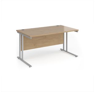 Maestro 25 straight desk 1400mm x 800mm - silver cantilever leg frame, Kendal oak top