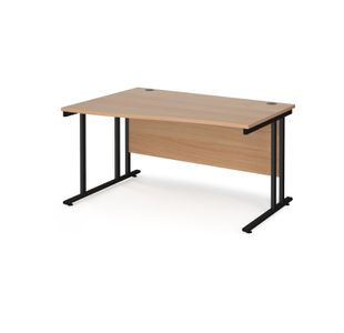 Maestro 25 left hand wave desk 1400mm wide - black cantilever leg frame, beech top