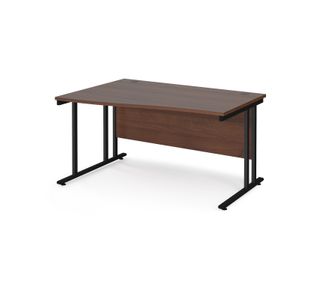 Maestro 25 left hand wave desk 1400mm wide - black cantilever leg frame, walnut top