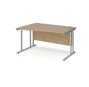 Maestro 25 left hand wave desk 1400mm wide - silver cantilever leg frame, Kendal oak top