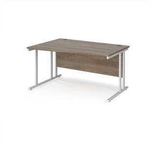 Maestro 25 left hand wave desk 1400mm wide - white cantilever leg frame, Nebraska oak top