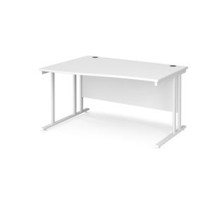 Maestro 25 left hand wave desk 1400mm wide - white cantilever leg frame, white top