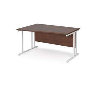 Maestro 25 left hand wave desk 1400mm wide - white cantilever leg frame, walnut top