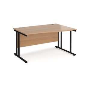 Maestro 25 right hand wave desk 1400mm wide - black cantilever leg frame, beech top