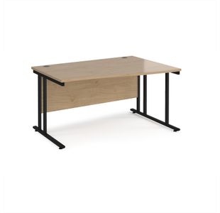 Maestro 25 right hand wave desk 1400mm wide - black cantilever leg frame, Kendal oak top