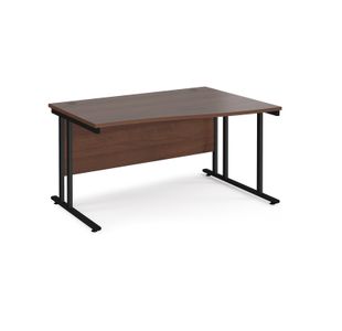 Maestro 25 right hand wave desk 1400mm wide - black cantilever leg frame, walnut top