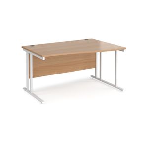 Maestro 25 right hand wave desk 1400mm wide - white cantilever leg frame, beech top