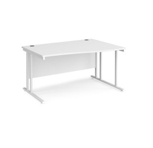 Maestro 25 right hand wave desk 1400mm wide - white cantilever leg frame, white top