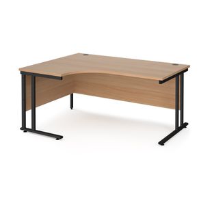 Maestro 25 left hand ergonomic desk 1600mm wide - black cantilever leg frame, beech top