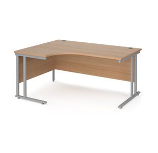 Maestro 25 left hand ergonomic desk 1600mm wide - silver cantilever leg frame, beech top
