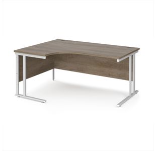Maestro 25 left hand ergonomic desk 1600mm wide - white cantilever leg frame, Nebraska oak top