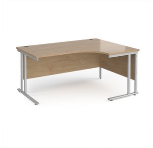 Maestro 25 right hand ergonomic desk 1600mm wide - silver cantilever leg frame, Kendal oak top