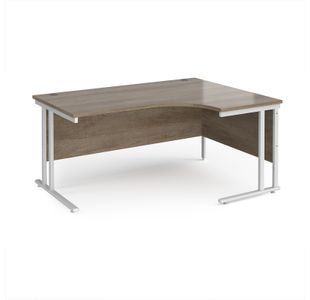 Maestro 25 right hand ergonomic desk 1600mm wide - white cantilever leg frame, Nebraska oak top