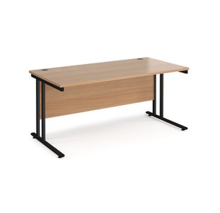 Maestro 25 straight desk 1600mm x 800mm - black cantilever leg frame, beech top