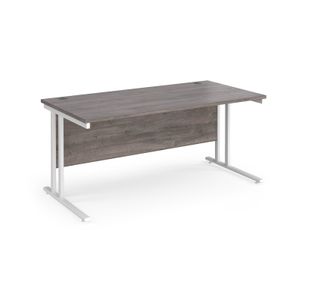 Maestro 25 straight desk 1600mm x 800mm - white cantilever leg frame, grey oak top